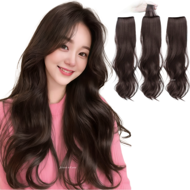 지니판 감쪽같은 자연스러운 긴머리 S컬 루즈펌 웨이브 3피스 붙임머리, 1개, 다크브라운