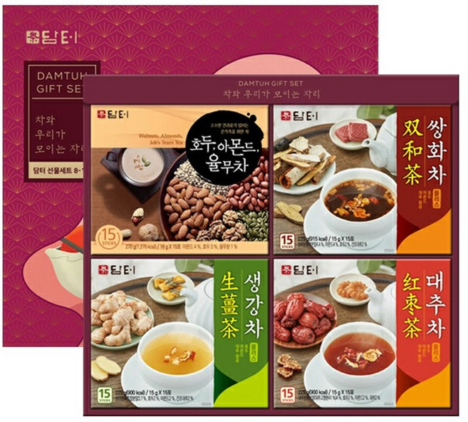 담터 차 4종세트(율무차+생강차+대추차+쌍화차), 호두아몬드율무차+쌍화차플러스+ 생강차플러스+ 대추차플러스, 1개