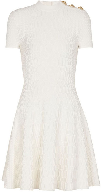 발망 텍스처 니트 플레어 미니 드레스