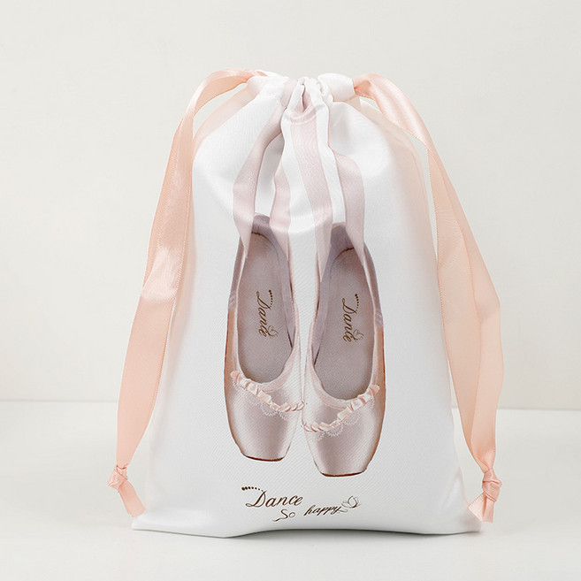 발레슈즈 방진 주머니 가방 양면 발레 프린팅 발레 슈즈 새틴 스트링 파우치 토슈즈 보호(공연 출연 준비 연습실용)