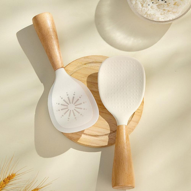 세우는주걱 실리콘 원목손잡이 스탠딩 밥주걱 예쁜, 화이트
