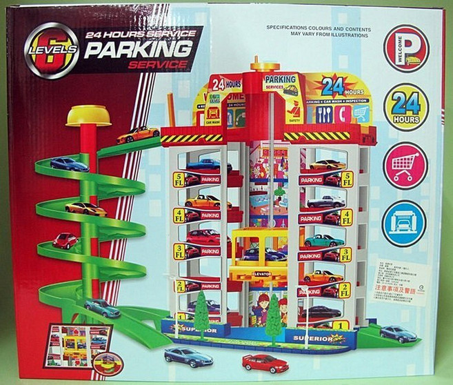 立體停車場玩具 6層旋轉軌道 升降梯 兒童汽車軌道組, 1個, Multi-color