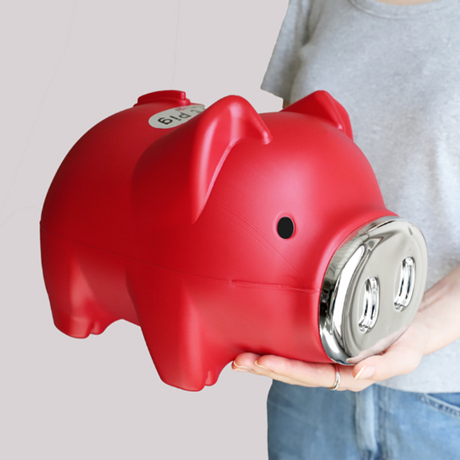 개업 선물 빨간 돼지 저금통 학생 인테리어 동전 지폐 왕대 돈모으기 166638, 스마트돼지저금통 (왕대)