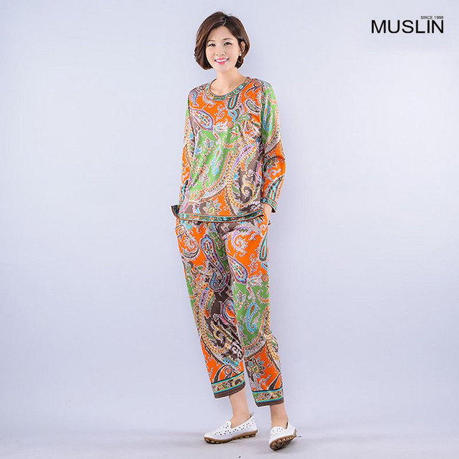 모슬린 엄마옷 페이즐리 상하세트홈웨어 MQG124498 마담 미시 중년여성 빅사이즈 할머니옷 50대 60대 70대
