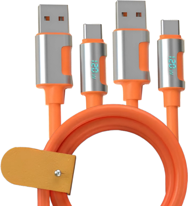 탈론나인 120W 지원 USB-A to C 고속충전 실리콘 케이블, 2개, 오렌지 실버, 2m