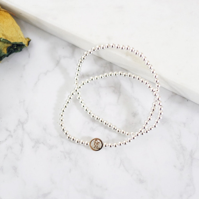 실버 108 은염주 불교 팔찌 여성용 3.2mm