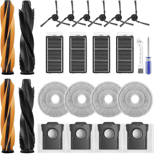 호환 드리미 L40s pro Ultra 로봇 진공 청소기 교체 부품 2 세트 메인 브러시 6 사이드 브러시 4 HEPA 필터 4 걸레 4 먼지 봉투 액세서리, 1세트, 24 개