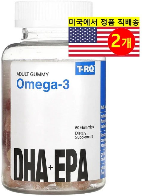 T-RQ 성인용 구미젤리 오메가3 DHA+EPA 레몬 오렌지 딸기, 60정, 2개 - 쿠팡