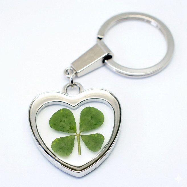 캠츠 국산 네잎클로버 열쇠고리 키홀더 키링 생화, 정형하트, 1개
