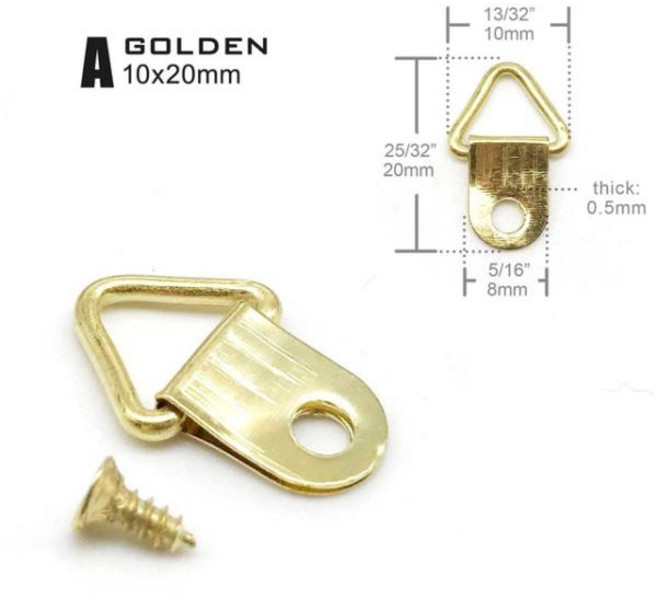 50개 골든 실버 블랙 삼각형 D-링 유화 거울 액자 예술 작업 사진 벽 후크, 02 A golden 10x20mm, 01 A golden 10x20mm