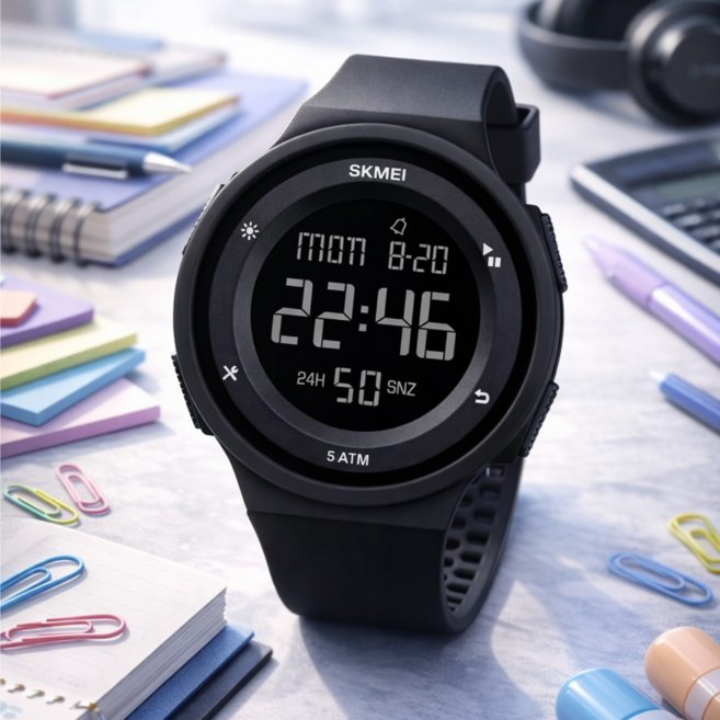 SKMEI 1445 남녀공용 학생용 스포츠 디지털 손목시계 알람 스톱워치 방수 전자식 운동시계
