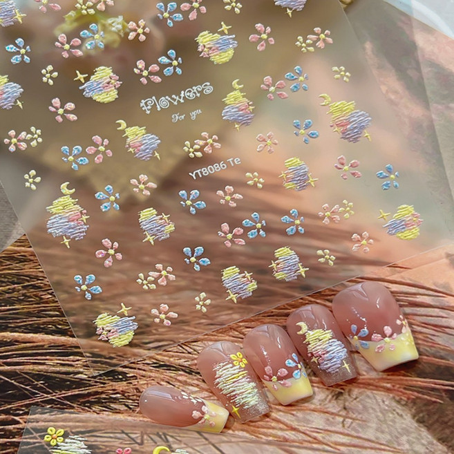 키라데이 파스텔플라워 네일스티커, 1개, 옐로우블루