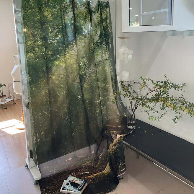 쉬폰 패브릭 포스터인테리어 액자 명화 그림 유화 집들이 선물 커튼 가리개 가림막+커튼홀더(랜덤색상), 3.써니 포레스트+커튼홀더(랜덤색상)