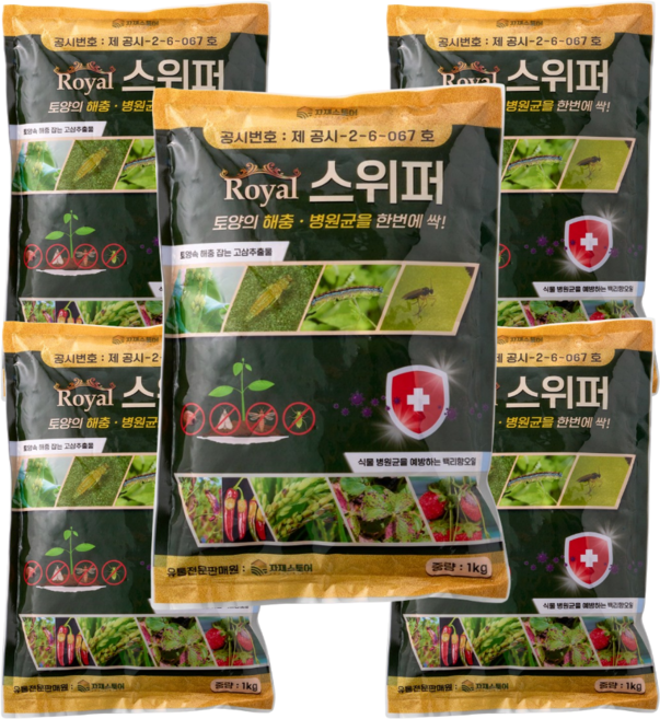 스위퍼 입제 토양살충제 살균 한포에 고삼- 뿌리파리 총채벌레 진딧물 응애 고추 로얄 약 +전용스푼, 1kg, 5세트