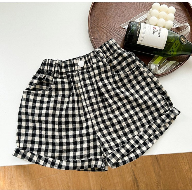 콩지키즈 여아 여름 반바지 블랙체크반바지 유아 아동 아기 어린이 키즈 초등학생 밴딩바지 고방체크 체크 반바지 여아바지