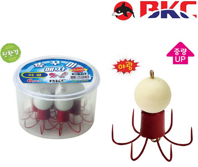 백경 BK-975 주꾸미 바늘6PCS 야광 애자 문어 갑오징어