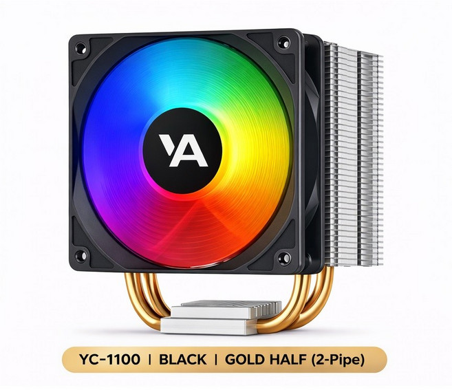 야인 프리오 YC1100 LED CPU 쿨러 화이트 고급형 듀얼 히트파이프 탑재 LED 90mm팬 인텔 AMD, 1개, 블랙, YC1100-BLACK