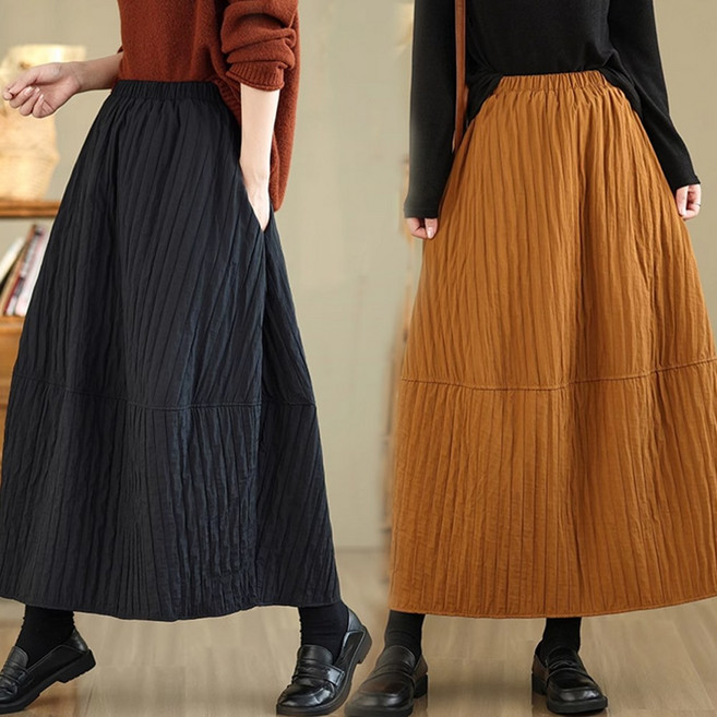 코카마니 여성 밴딩 누빔 퀼팅 항아리핏 예쁜 롱 스커트 겨울 치마