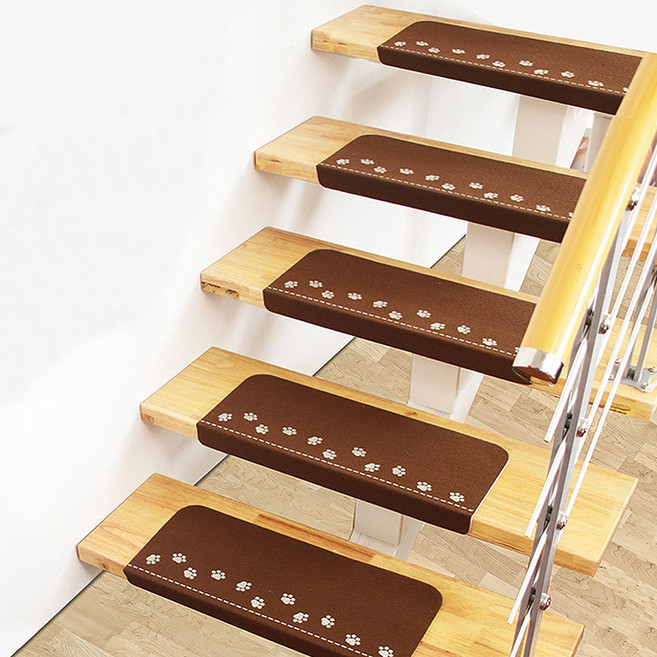 계단미끄럼방지 안전매트 논슬립 계단매트 슬개골탈구방지패드 야광발자국 55*22*4.5cm 5장, 55cm야광발자국 브라운, 5개, 브라운