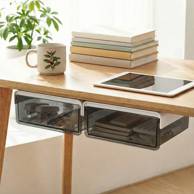 플래틱 틈새 깔끔 정리 부착식 반투명 히든 서랍 2p, 그레이