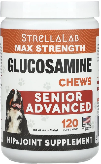 StrellaLab 맥스 스트렝스 글루코사민 츄 반려견용 상급자 소프트 츄 120개 360g(12.6oz), StrellaLab맥스스트렝스글루코사민츄반려견용상급자소, 1개 - 쿠팡