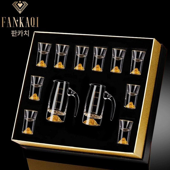 바이주잔 고량주잔 백주잔 주기세트 업소용 술잔, 1개, 10컵 2포트 금산스타일 선물상자