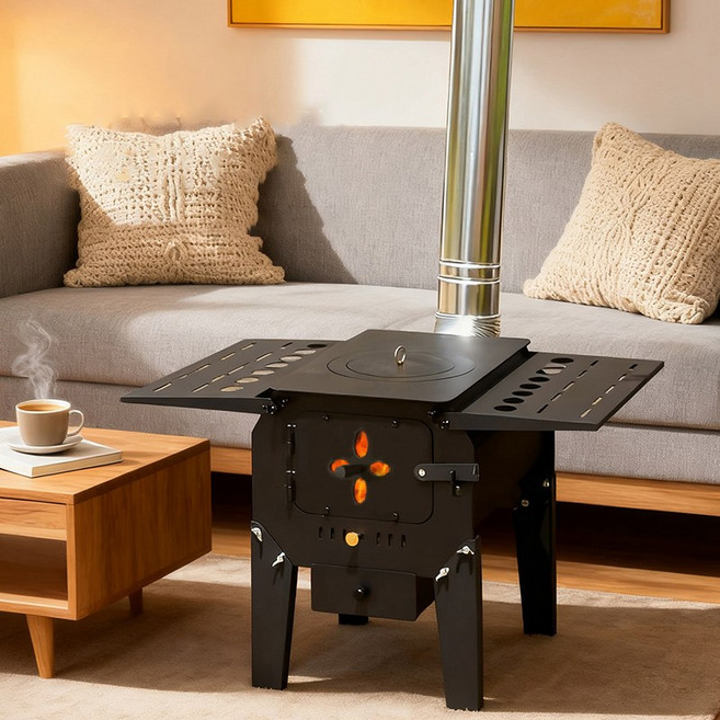 미친화력 화목난로 야외난로 연통 화덕 장작 스토브 벽난로 튼튼두께 가정용 장작난로 주물 장작 캠핑 화덕 캠핑 화목난로, 다기능 화목난로 B-소형