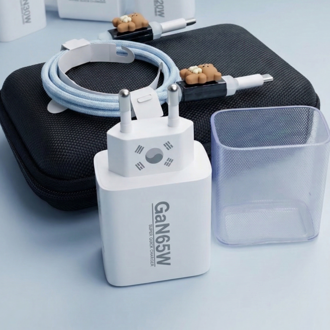 초고속 국산충전기 아이홈 Gan65W 30W 20W C타입 PD PPS 60W블레이디케이블 CtoC 240W LED고속충전케이블, 화이트 65W 태극기에디션, 1세트