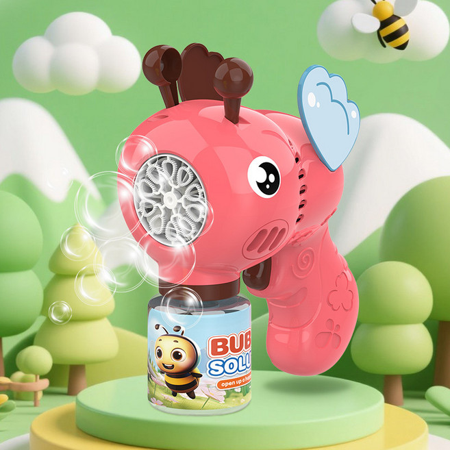 爆款新年婚禮泡泡機電動泡泡槍泡泡棒擺地攤兒童吹泡泡玩具, 1個, 小蜜蜂泡泡機【紅色-盒裝】:1個