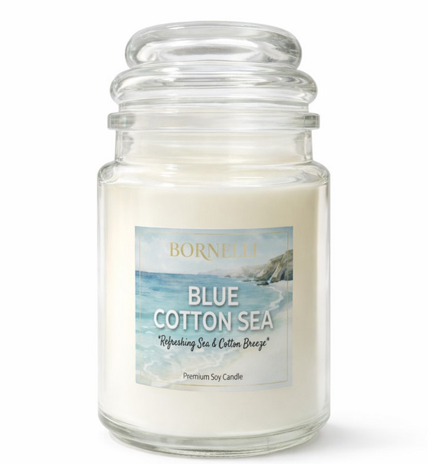 보르넬리 천연 100% 소이왁스 캔들 냄새제거 향초, 1개, 200g, 블루 코튼 씨