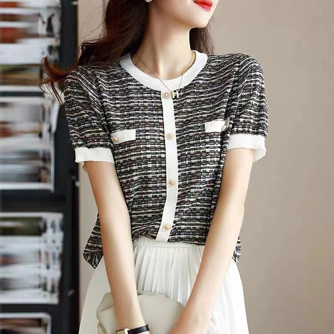 자칠 스타일 반팔 티 얇은 라운드 루즈핏 단가라 티