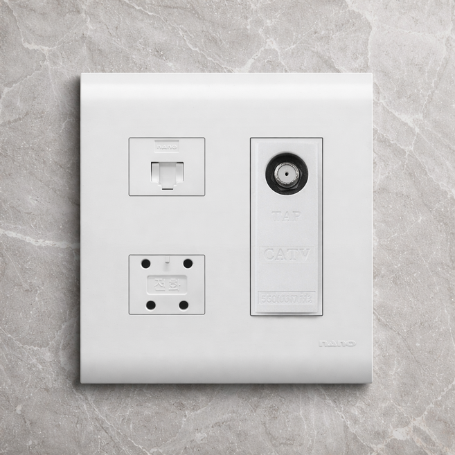 나노전기 오딧세이 화이트 8P+4P+CATV 2방 2개용 인터넷 TV 전화 랜선 콘센트, 1개