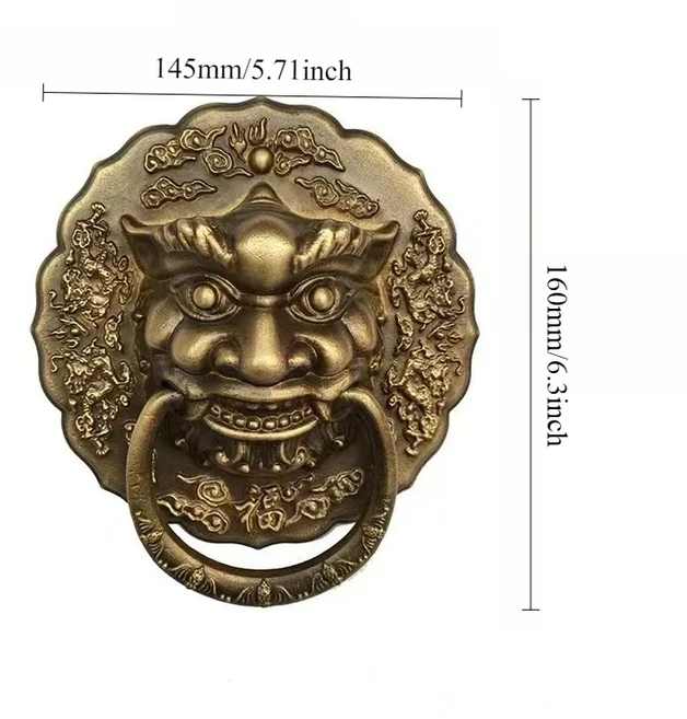 골동품 황동 사자 머리 입구 문 문고리 전통적인 장식 복고풍 손잡이와 빈티지 하드웨어 정원 액세서리, 02 Bronze, 01 145mm