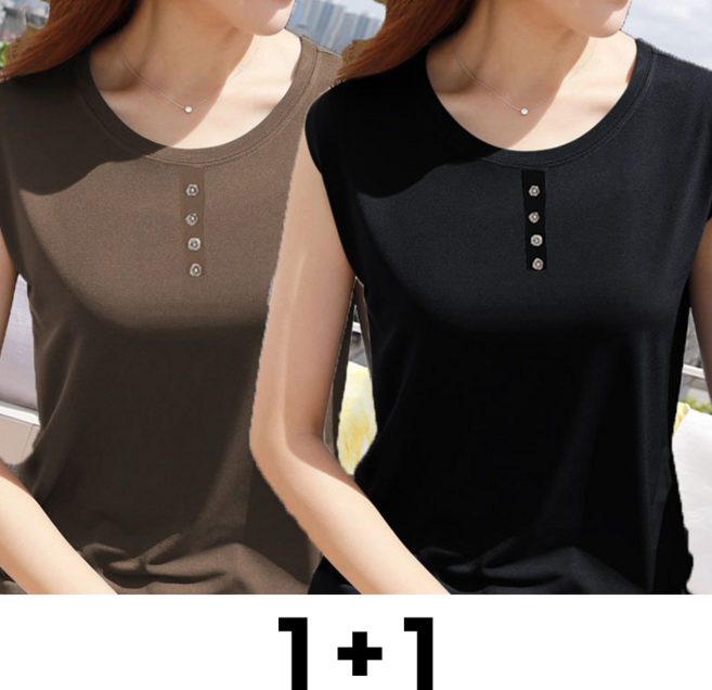 메인워크 1+1 중년 여성 빅사이즈 민소매 티셔츠 여름 엄마룩 냉장고 루즈핏 캐주얼 레깅스 쿨링 슬림핏 나시 상의 2매입