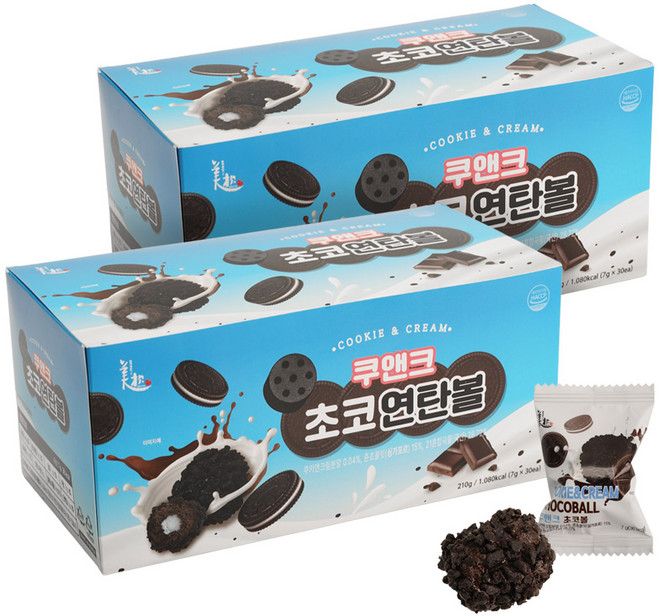 쿠앤크 초코 쿠키 연탄볼 초코과자 어린이 간식 크런치 초코볼, 2개, 210g