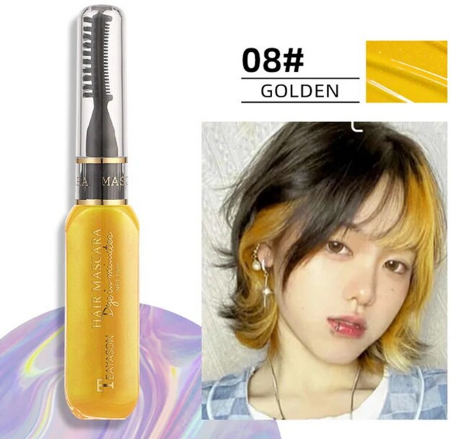 TEAYASON 일회용 헤어 컬러 무독성 DIY 임시 마스카라 염색 크림 왁스 블루 그레이 퍼플 13 가지 색상, [12] 금, 1개