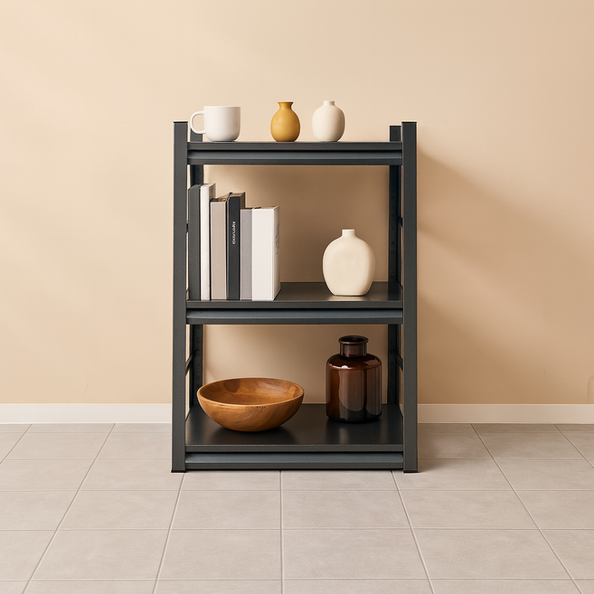 무볼트 튼튼한 조립식 듀라랙 철제선반 팬트리 앵글 경량랙 중량랙 베란다선반 수납장 고릴라랙, 3단, 블랙