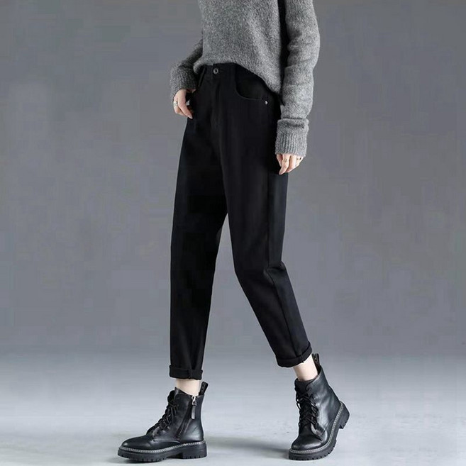 彈力高腰牛仔長褲女 秋冬新款 寬鬆顯瘦 哈倫褲