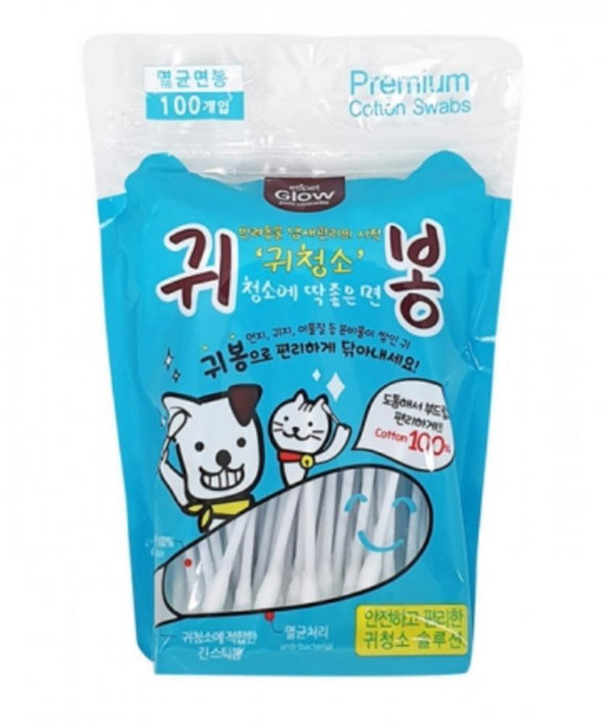 강아지 에티펫 귀봉 100개입 1P 고양이 귀청소 면봉, 본상품, 1개