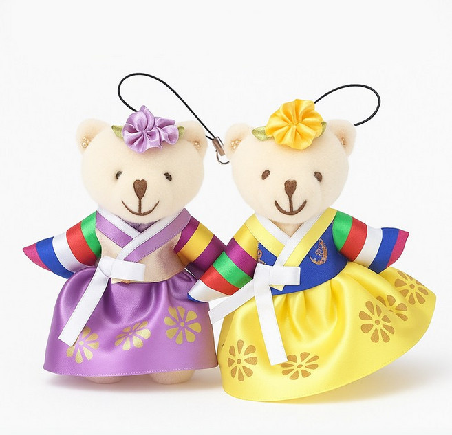 블링살롱 전통키링 곰돌이 색동 한복 열쇠고리 5컬러 외국인친구선물 인형 키링 외국인선물 기념품 한국 전통 선물, 1개, 바이올렛