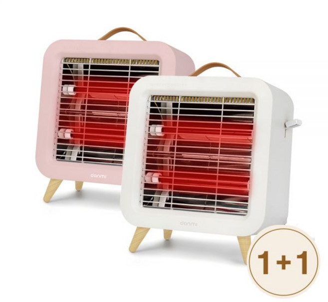 [1+1] 단미 전기히터 발난로 온풍기 미니 캠핑난로 DA-IHT01, 핑크, 핑크
