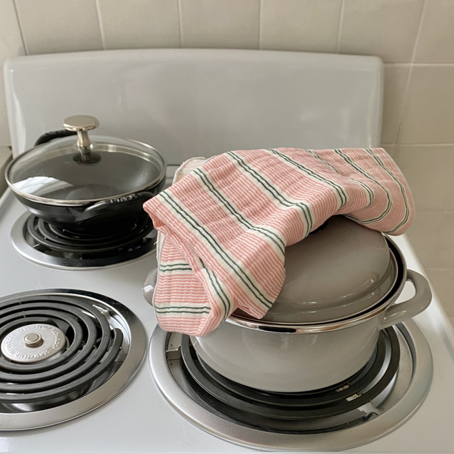 목화베리 베이글스트라이프 키친크로스 면행주 국내산거즈면, 1개, 베이비핑크