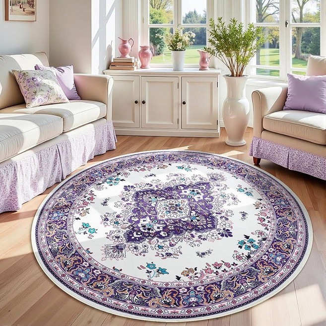 HOMORE Vintage Round Rug 4ft Washable Non Slip Circle Rugs 48inch Indoor Carpet for Bedroom Living