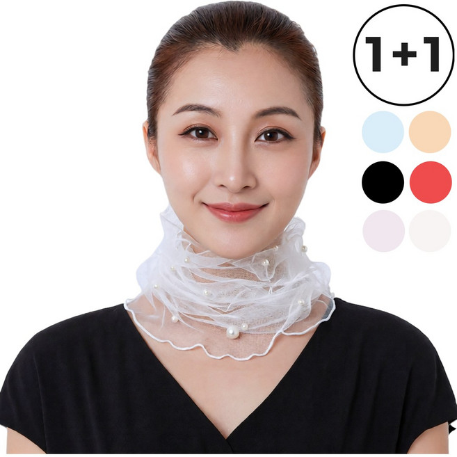 [브엘로]고급형 진주포인트 시스루 레이스 넥워머 스카프 목가리개 목주름 커버 사계절 골프