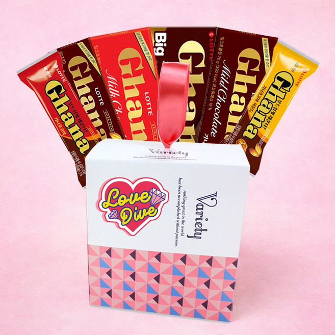 가나 초콜릿 천국 6종 혼합 러브 다이브 선물박스 (빅가나 가나마일드 가나밀크 가나초코바땅콩 아몬드등), 1세트, 372g