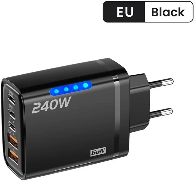 GaN 고속 충전기 240W 5포트 PD 퀵 차지 3.0 2USB 3타입 C 아이폰 15 16 17 샤오미 태블릿 EU US UK 플러, 08 EU Black