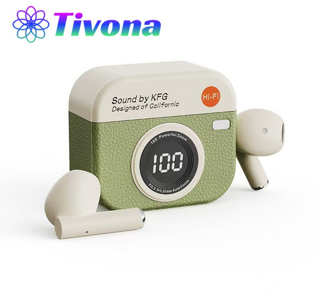 Terava 무선 블루투스이어폰 5.4 노이즈 캔슬링 고음질 디지털 화면 이어폰, 초록색, HC07