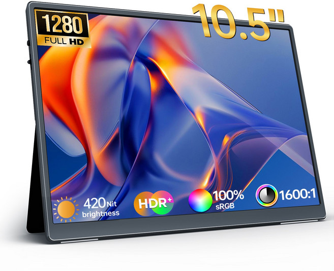 HAILESI 26.67cm FHD IPS 휴대용 모니터 10.5'' DEX 모니터 초경량 초슬림, S105 그레이