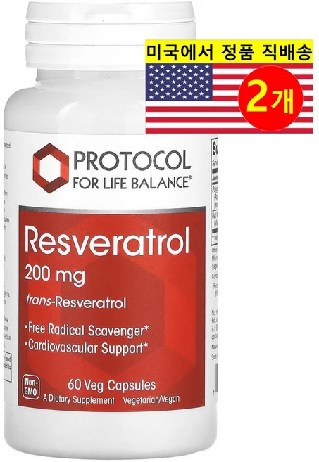 Protocol for Life Balance 레스베라트롤 200mg Resveratrol, 2개, 60정 - 쿠팡