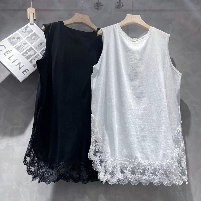 로르카 여성 라운드넥 레이스 밑단 루즈핏 빅사이즈 캐주얼 민소매 나시 S031501